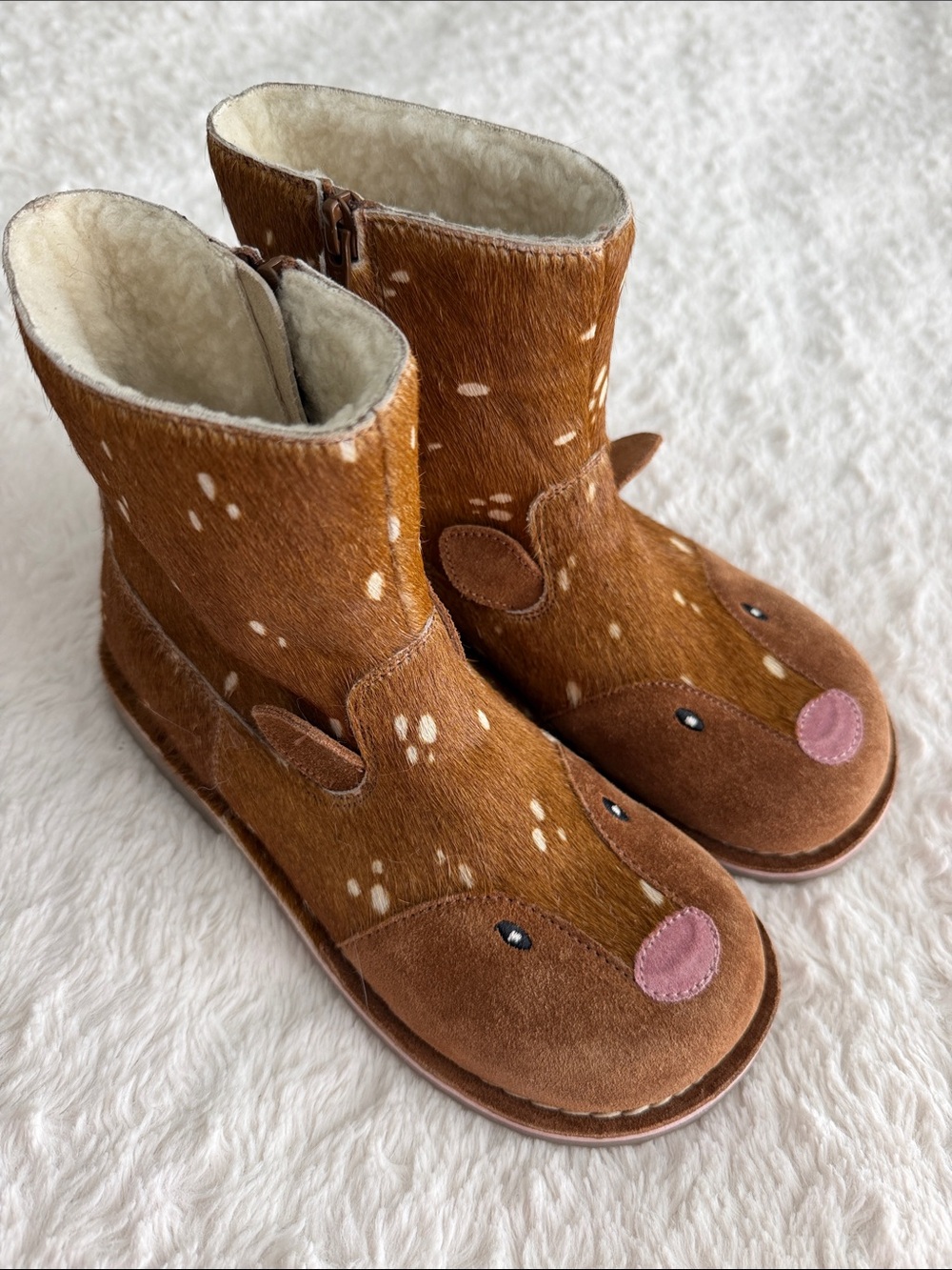 Mini Boden girls size 33/US big kid size 1.5-2 deer boots faux fur lining zip
